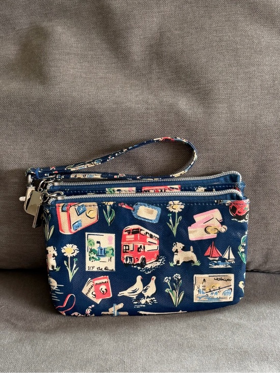 Assorted Brands Handbags - Unbranded Double Zipper Pouch Coated Canvas whimsical Print Wristlet